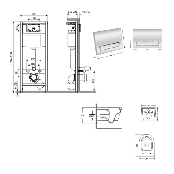 Готове рішення Qtap для ванної кімнати: підвісний унітаз Swan Ultra Quiet 520x360x320 + комплект інсталяції Nest 4 в 1 (лінійна Готове рішення Qtap для ванної кімнати: підвісний унітаз Swan Ultra Quiet 520x360x320 + комплект інсталяції Nest 4 в 1 (лінійна