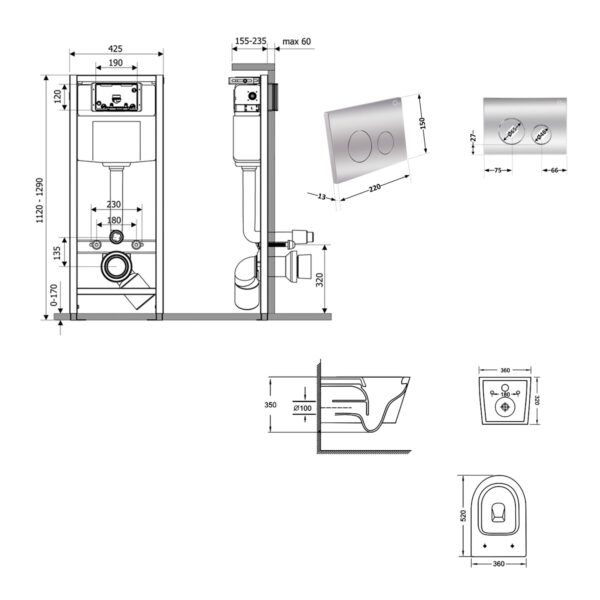 Готовое решение Qtap для ванной комнаты: подвесной унитаз Jay Ultra Quiet 520x360x320 + комплект инсталляции Nest 4 в 1 (круглая Готове рішення Qtap для ванної кімнати: підвісний унітаз Jay Ultra Quiet 520x360x320 + комплект інсталяції Nest 4 в 1 (кругла