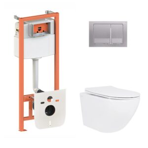Готовое решение Qtap для ванной комнаты: подвесной унитаз Jay Ultra Quiet 520x360x320 + комплект инсталляции Nest 4 в 1 (квадратный Готове рішення Qtap для ванної кімнати: підвісний унітаз Jay Ultra Quiet 520x360x320 + комплект інсталяції Nest 4 в 1 (квадратна