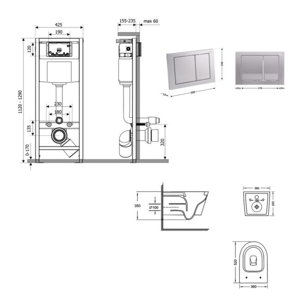 Готовое решение Qtap для ванной комнаты: подвесной унитаз Jay Ultra Quiet 520x360x320 + комплект инсталляции Nest 4 в 1 (квадратный Готове рішення Qtap для ванної кімнати: підвісний унітаз Jay Ultra Quiet 520x360x320 + комплект інсталяції Nest 4 в 1 (квадратна
