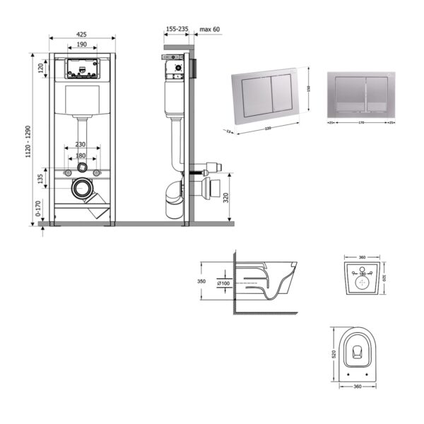 Готове рішення Qtap для ванної кімнати: підвісний унітаз Swan Ultra Quiet 520x360x320 + комплект інсталяції Nest 4 в 1 (квадратна Готове рішення Qtap для ванної кімнати: підвісний унітаз Swan Ultra Quiet 520x360x320 + комплект інсталяції Nest 4 в 1 (квадратна