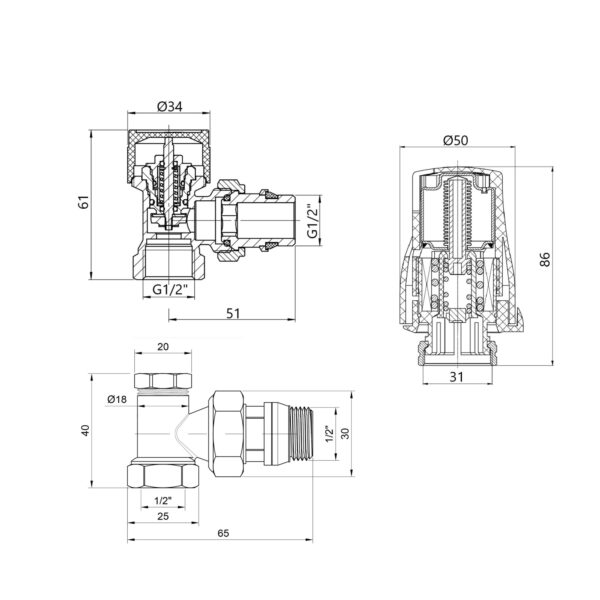 Термостатичний набір Thermo Alliance Standart кутовий 1/2" TAS352W15 Термостатичний набір Thermo Alliance Standart кутовий 1/2" TAS352W15