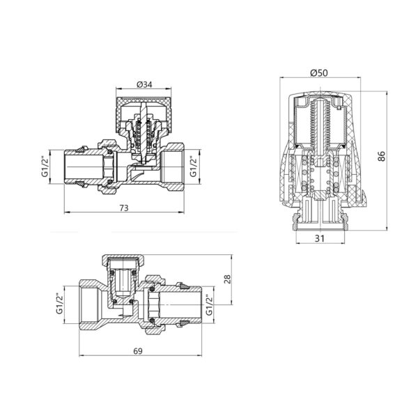 Термостатичний набір Thermo Alliance Standart прямий 1/2" TAS353W15 Термостатичний набір Thermo Alliance Standart прямий 1/2" TAS353W15