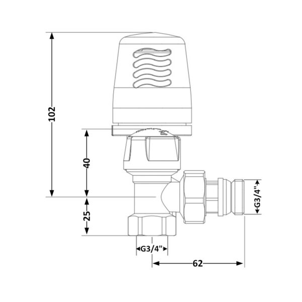 Кран радіаторний термостатичний Icma 3/4"ВН кутовий №764+940 82764AE06940 Кран радіаторний термостатичний Icma 3/4"ВН кутовий №764+940 82764AE06940