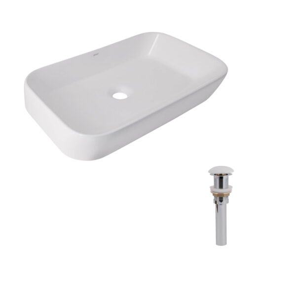 Комплект Qtap Scorpio: Раковина накладна 550x390x120 мм, White, прямокутна + Донний клапан Pop-up PU02