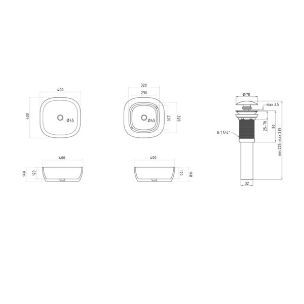 Комплект Qtap Kolibri: Раковина накладна 400x400x140 мм, White, квадратна + Донний клапан Pop-up PU02 Комплект Qtap Kolibri: Раковина накладна 400x400x140 мм, White, квадратна + Донний клапан Pop-up PU02