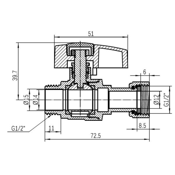 Кран кульовий Thermo Alliance Standart 1/2"ВЗ прямий, PN40, з накидною гайкою TAS261W15 Кран кульовий Thermo Alliance Standart 1/2"ВЗ прямий, PN40, з накидною гайкою TAS261W15