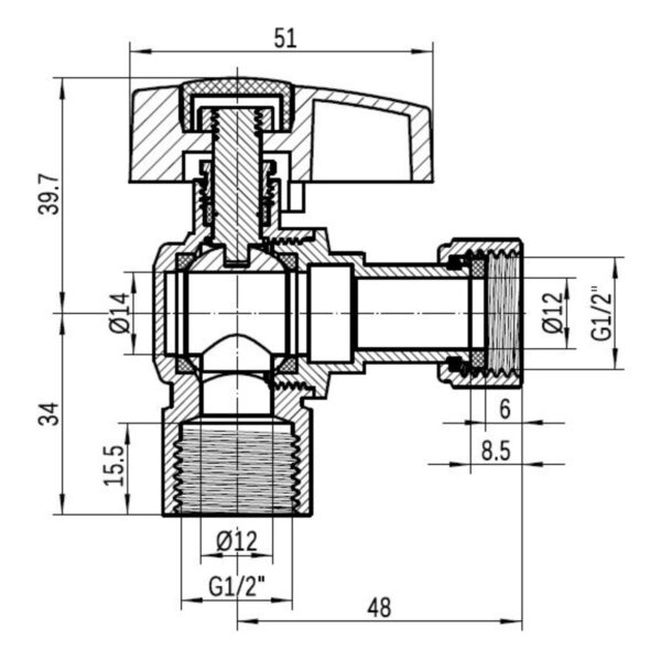 Кран кульовий Thermo Alliance Standart 1/2"ВВ кутовий, PN40, з накидною гайкою TAS223W15 Кран кульовий Thermo Alliance Standart 1/2"ВВ кутовий, PN40, з накидною гайкою TAS223W15