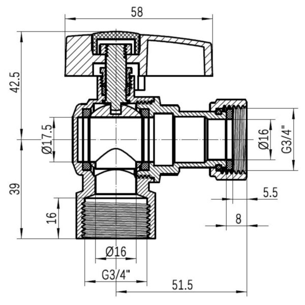 Кран кульовий Thermo Alliance Standart 3/4"ВВ кутовий, PN40, з накидною гайкою TAS223W20 Кран кульовий Thermo Alliance Standart 3/4"ВВ кутовий, PN40, з накидною гайкою TAS223W20