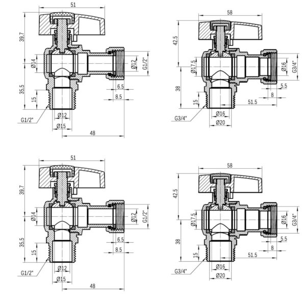 Комплект кутовий кранів Thermo Alliance Standart 1/2"ВН -3/4"ВН з накидною гайкою для підключення котла TAS225RBW1520 Комплект кутовий кранів Thermo Alliance Standart 1/2"ВН -3/4"ВН з накидною гайкою для підключення котла TAS225RBW1520