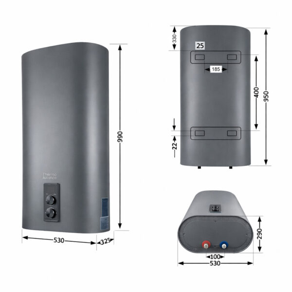 Водонагрівач електричний Thermo Alliance 80 л, Grey, плоский вертикальний, сухий ТЕН 2 кВт (0,8+1,2) DT80V20GPDD2G Водонагрівач електричний Thermo Alliance 80 л, Grey, плоский вертикальний, сухий ТЕН 2 кВт (0,8+1,2) DT80V20GPDD2G