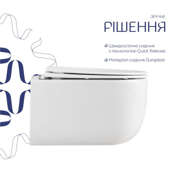 Унітаз підвісний Qtap Taurus Ultra Quiet 515×360×350 мм, White, з сидінням Slim Duroplast / Soft-close / Quick Release Унітаз підвісний Qtap Taurus Ultra Quiet 515×360×350 мм, White, з сидінням Slim Duroplast / Soft-close / Quick Release