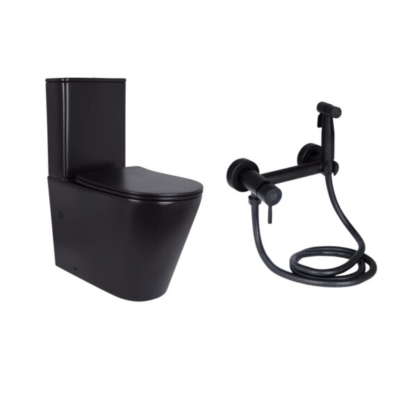Комплект 2 в 1: підлоговий унітаз Qtap Scorpio Matt Black QT14226088AMB + набір гігієнічного душу Lidz Aria Black LDARI110BLA43394