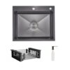 Комплект Lidz Handmade H6050HB Мийка для кухні інтегрована Decor Black PVD Honeycomb у комплекті з дозатором + LIDZK01B Корзина