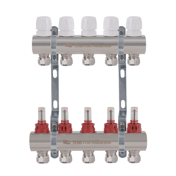 Коллектор латунный с расходомерами и евроконусами Thermo Alliance Standart 1" на 5 выходов TAS235W5E Колектор латунний з витратомірами та євроконусами Thermo Alliance Standart 1" на 5 виходів TAS235W5E