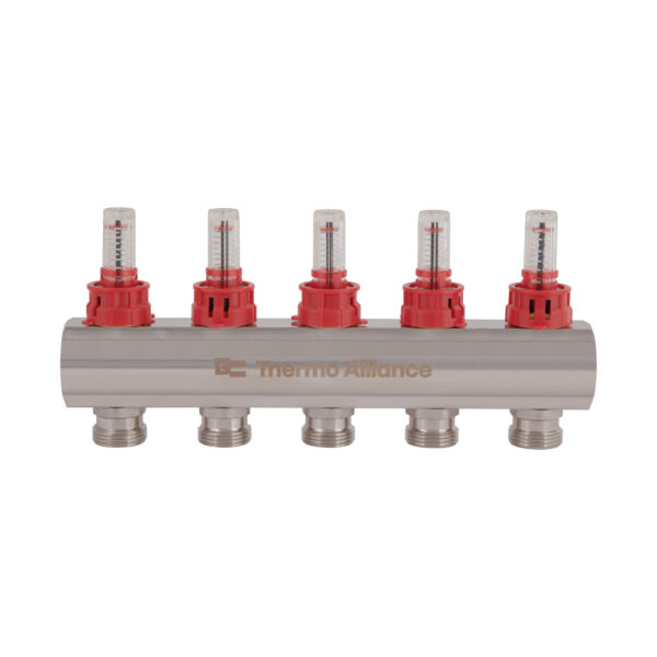 Коллектор латунный с расходомерами и евроконусами Thermo Alliance Standart 1" на 5 выходов TAS235W5E Колектор латунний з витратомірами та євроконусами Thermo Alliance Standart 1" на 5 виходів TAS235W5E