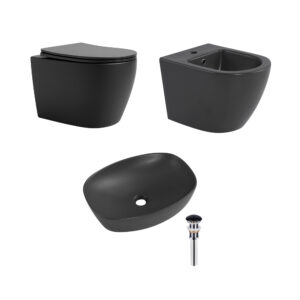 Комплект Qtap Robin Anthracite 3 в 1: підвісний унітаз Ultra Quiet + біде підвісне + раковина накладна QTROBAN49157 Комплект Qtap Robin Anthracite 3 в 1: підвісний унітаз Ultra Quiet + біде підвісне + раковина накладна QTROBAN49157