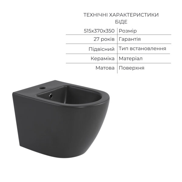 Комплект Qtap Robin Anthracite 3 в 1: підвісний унітаз Ultra Quiet + біде підвісне + раковина накладна QTROBAN49157