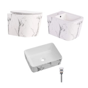 Комплект Qtap Tern Marble 3 в 1: підвісний унітаз Ultra Quiet + біде підвісне + раковина накладна QTTERMR49164 Комплект Qtap Tern Marble 3 в 1: підвісний унітаз Ultra Quiet + біде підвісне + раковина накладна QTTERMR49164