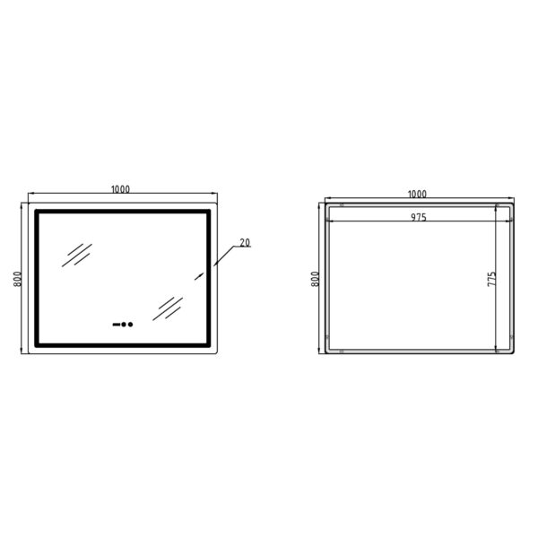 Зеркало Qtap Mideya (MI2) 1000х800 с часами, с LED-подсветкой Touch, с антизапотеванием, диммером, рег. яркости Дзеркало Qtap Mideya (MI2) 1000х800 з годинником, з LED-підсвічуванням Touch, з антизапотіванням, димером, рег. яскравості