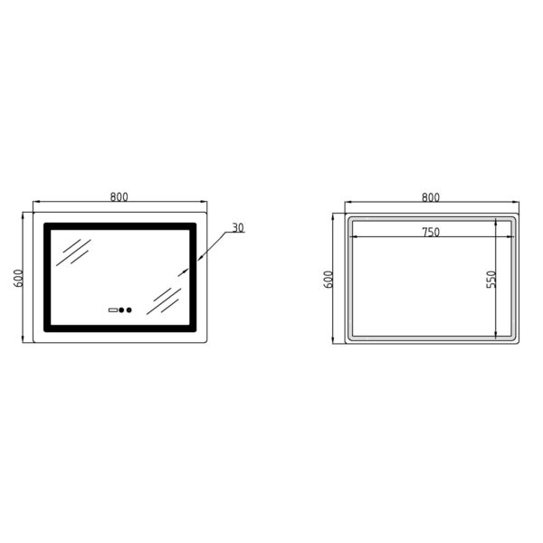 Зеркало Lidz Kubis (KU2) 800х600 с часами, с LED-подсветкой Touch, с антизапотеванием, с диммером, рег. яркости Дзеркало Lidz Kubis (KU2) 800х600 з годинником, з LED-підсвічуванням Touch, з антизапотіванням, з димером, рег. яскравості