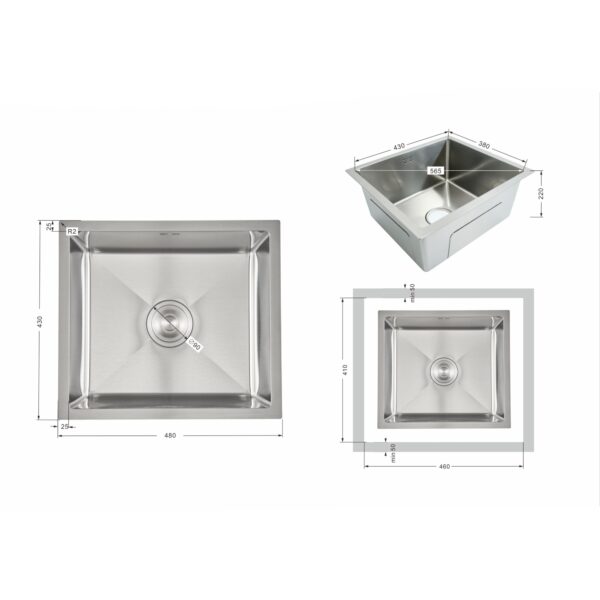Мийка для кухні інтегрована під стільницю Lidz Handmade H4843 Brushed Steel 3,0/1,0 мм LDH4843BRU49441