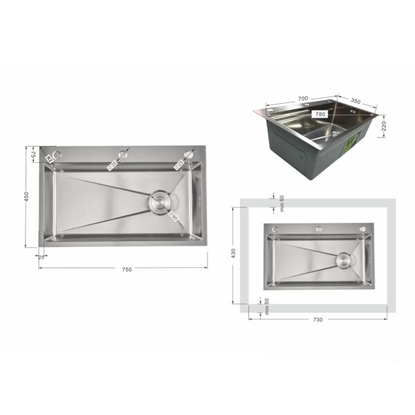 Мийка для кухні інтегрована Lidz Handmade H7545 Brushed Steel 3,0/1,0 мм LDH7545BRU49457 Мийка для кухні інтегрована Lidz Handmade H7545 Brushed Steel 3,0/1,0 мм LDH7545BRU49457