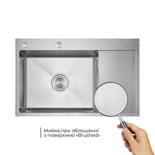 Мийка для кухні інтегрована Lidz Handmade Max 500 H7849R Brushed Steel, 3,0/1,0 мм, крило праворуч, збільшена чаша Мийка для кухні інтегрована Lidz Handmade Max 500 H7849R Brushed Steel, 3,0/1,0 мм, крило праворуч, збільшена чаша