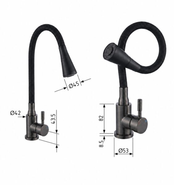 Смеситель для кухни Lidz Aria 015F31 (k35) с гибким изливом LDARI015F31BGRP49566 Graphite/Black Змішувач для кухні Lidz Aria 015F31 (k35) з гнучким виливом LDARI015F31BGRP49566 Graphite/Black