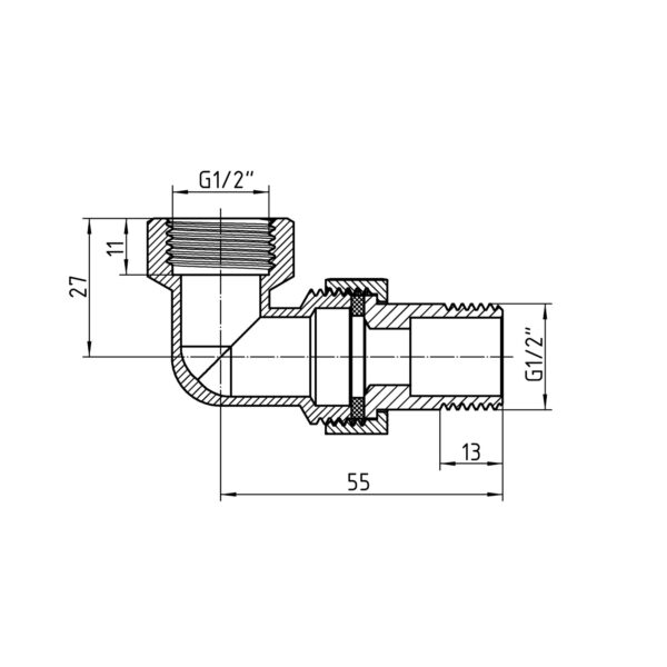 Згон-американка Thermo Alliance Forte 1/2"ВЗ никелированный, угловой, под плоскую прокладку TAFG191W15 Згін-американка Thermo Alliance Forte 1/2"ВЗ нікельований, кутовий, під плоску прокладку TAFG191W15