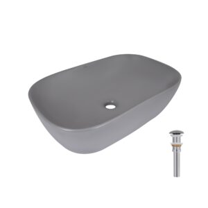 Раковина накладна Qtap Robin 600x390x150 мм, Stone grey, прямокутна, з донним клапаном QTROB188SG49786