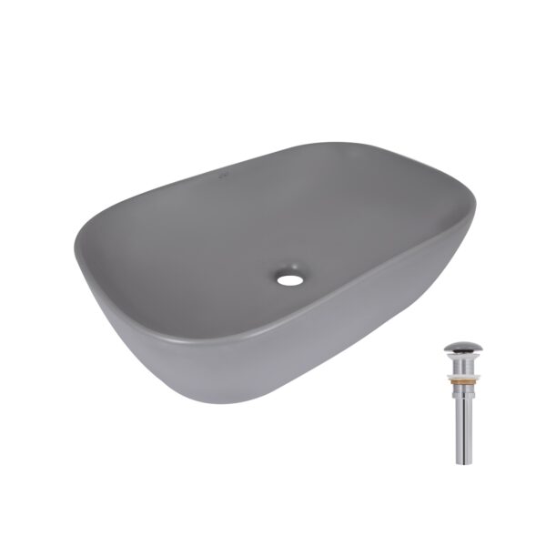 Раковина накладная Qtap Robin 600x390x150 мм, Stone grey, прямоугольная, с донным клапаном QTROB188SG49786 Раковина накладна Qtap Robin 600x390x150 мм, Stone grey, прямокутна, з донним клапаном QTROB188SG49786