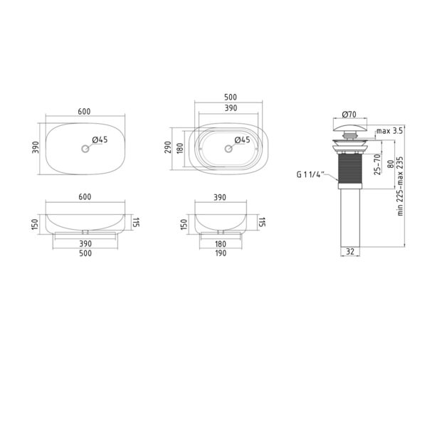 Раковина накладная Qtap Robin 600x390x150 мм, Stone grey, прямоугольная, с донным клапаном QTROB188SG49786 Раковина накладна Qtap Robin 600x390x150 мм, Stone grey, прямокутна, з донним клапаном QTROB188SG49786