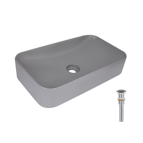 Раковина накладная Qtap Tern 610x350x135 мм, Stone grey, прямоугольная, с донным клапаном QTTER188SG49789 Раковина накладна Qtap Tern 610x350x135 мм, Stone grey, прямокутна, з донним клапаном QTTER188SG49789
