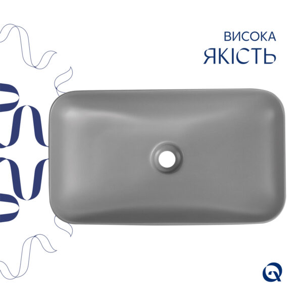 Раковина накладная Qtap Tern 610x350x135 мм, Stone grey, прямоугольная, с донным клапаном QTTER188SG49789 Раковина накладна Qtap Tern 610x350x135 мм, Stone grey, прямокутна, з донним клапаном QTTER188SG49789