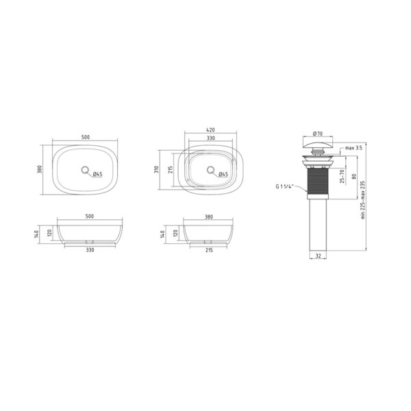 Раковина накладна Qtap Cardinal 500х380х140 мм, Stone grey, прямокутна, з донним клапаном QTCAR188SG49824 Раковина накладна Qtap Cardinal 500х380х140 мм, Stone grey, прямокутна, з донним клапаном QTCAR188SG49824