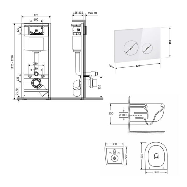 Готове рішення Qtap для ванної кімнати: підвісний унітаз Taurus Ultra Quiet 515×360×350 + комплект інсталяції Nest 4 в 1 (кругла Готове рішення Qtap для ванної кімнати: підвісний унітаз Taurus Ultra Quiet 515×360×350 + комплект інсталяції Nest 4 в 1 (кругла