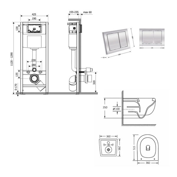 Готовое решение Qtap для ванной комнаты: подвесной унитаз Taurus Ultra Quiet 515×360×350 + комплект инсталляции Nest 4 в 1 Готове рішення Qtap для ванної кімнати: підвісний унітаз Taurus Ultra Quiet 515×360×350 + комплект інсталяції Nest 4 в 1