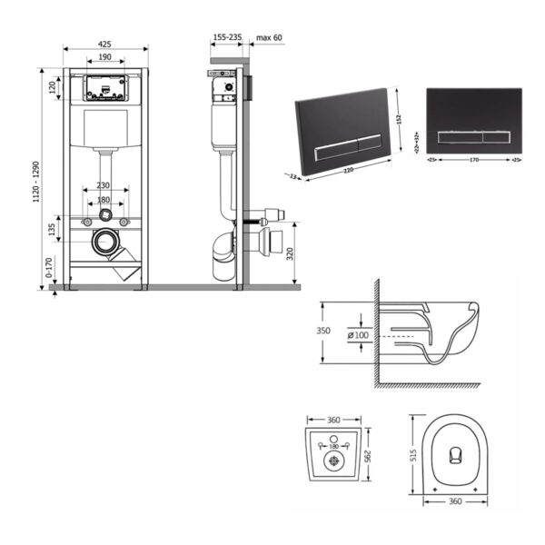 Готовое решение Qtap для ванной комнаты: подвесной унитаз Taurus Ultra Quiet 515×360×350 + комплект инсталляции Nest 4 в 1 (линейная Готове рішення Qtap для ванної кімнати: підвісний унітаз Taurus Ultra Quiet 515×360×350 + комплект інсталяції Nest 4 в 1 (лінійна