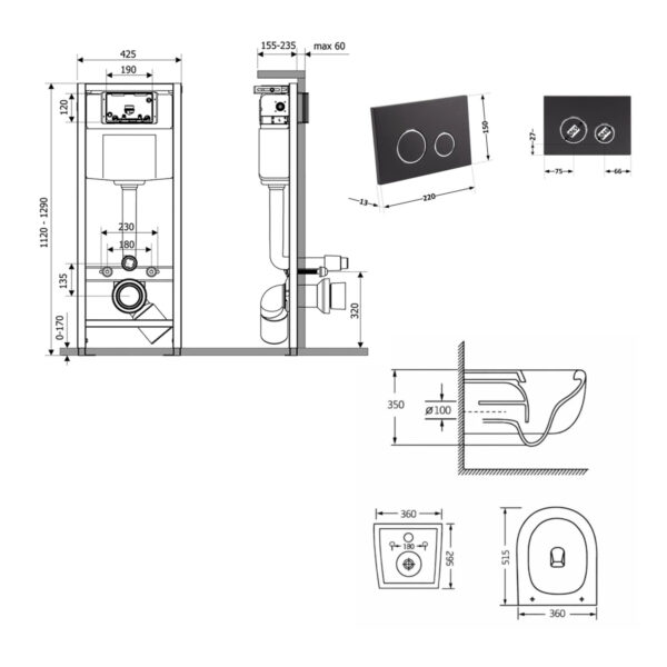 Готовое решение Qtap для ванной комнаты: подвесной унитаз Taurus Ultra Quiet 515×360×350 + комплект инсталляции Nest 4 в 1 (круглая Готове рішення Qtap для ванної кімнати: підвісний унітаз Taurus Ultra Quiet 515×360×350 + комплект інсталяції Nest 4 в 1 (кругла