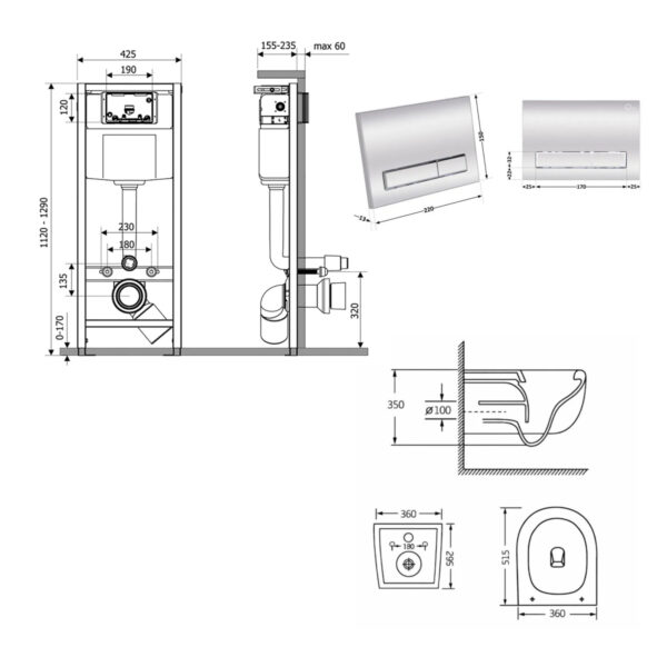 Готовое решение Qtap для ванной комнаты: подвесной унитаз Taurus Ultra Quiet 515×360×350 + комплект инсталляции Nest 4 в 1 (линейная Готове рішення Qtap для ванної кімнати: підвісний унітаз Taurus Ultra Quiet 515×360×350 + комплект інсталяції Nest 4 в 1 (лінійна