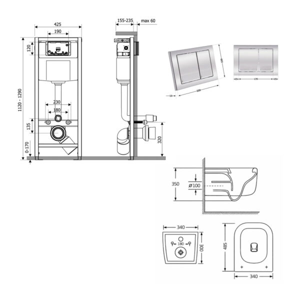 Готове рішення Qtap для ванної кімнати: підвісний унітаз Gemini Ultra Quiet 485×340×350 + комплект інсталяції Nest 4 в 1
