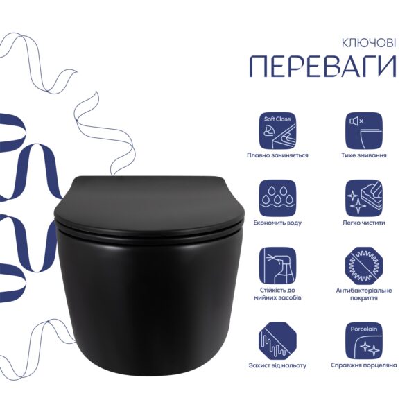 Унітаз підвісний Qtap Taurus Ultra Quiet 515×360×350 мм, Matt Black, з сидінням Slim Duroplast / Soft-close / Quick Release Унітаз підвісний Qtap Taurus Ultra Quiet 515×360×350 мм, Matt Black, з сидінням Slim Duroplast / Soft-close / Quick Release