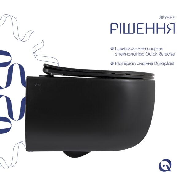 Унітаз підвісний Qtap Taurus Ultra Quiet 515×360×350 мм, Matt Black, з сидінням Slim Duroplast / Soft-close / Quick Release Унітаз підвісний Qtap Taurus Ultra Quiet 515×360×350 мм, Matt Black, з сидінням Slim Duroplast / Soft-close / Quick Release