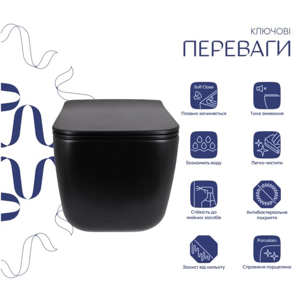 Унітаз підвісний Qtap Gemini Ultra Quiet 485×340×350 мм, Matt Black, з сидінням Slim Duroplast / Soft-close / Quick Release Унітаз підвісний Qtap Gemini Ultra Quiet 485×340×350 мм, Matt Black, з сидінням Slim Duroplast / Soft-close / Quick Release