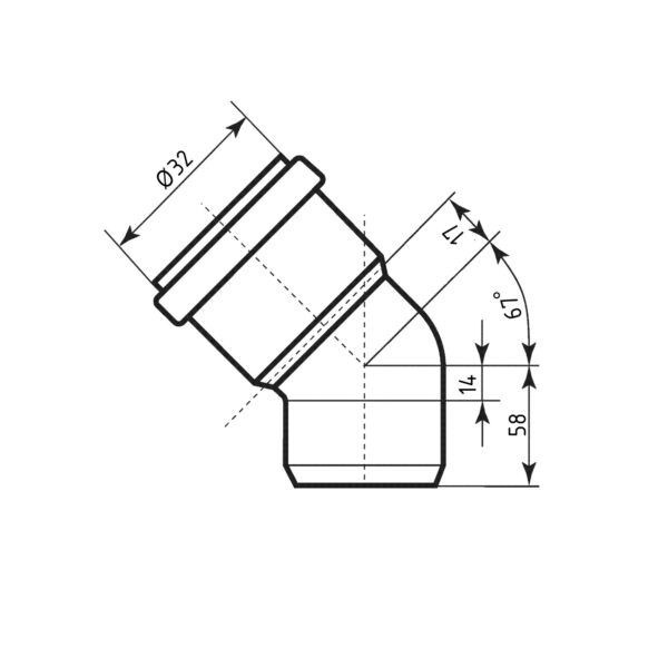 Коліно каналізаційне Ostendorf-OSMA HT-System PLUS d32×67° Коліно каналізаційне Ostendorf-OSMA HT-System PLUS d32×67°