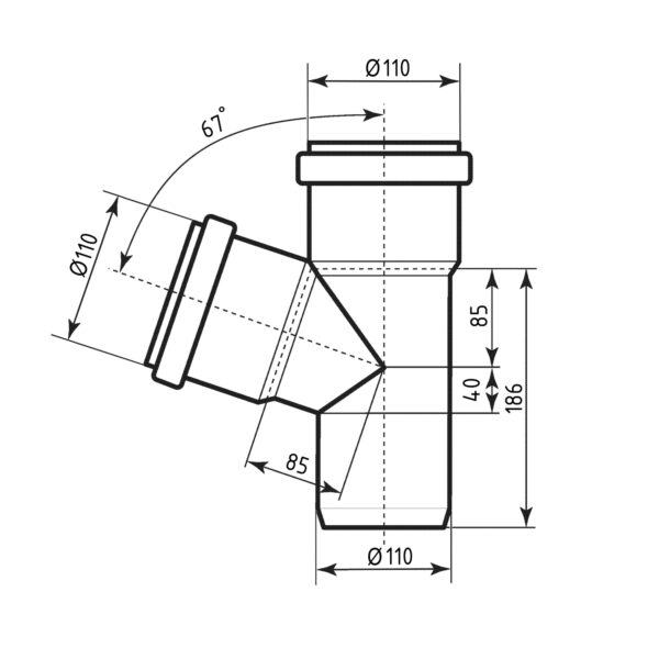 Тройник канализационный Ostendorf-OSMA HT-System PLUS d110/110/110×67° Трійник каналізаційний Ostendorf-OSMA HT-System PLUS d110/110/110×67°