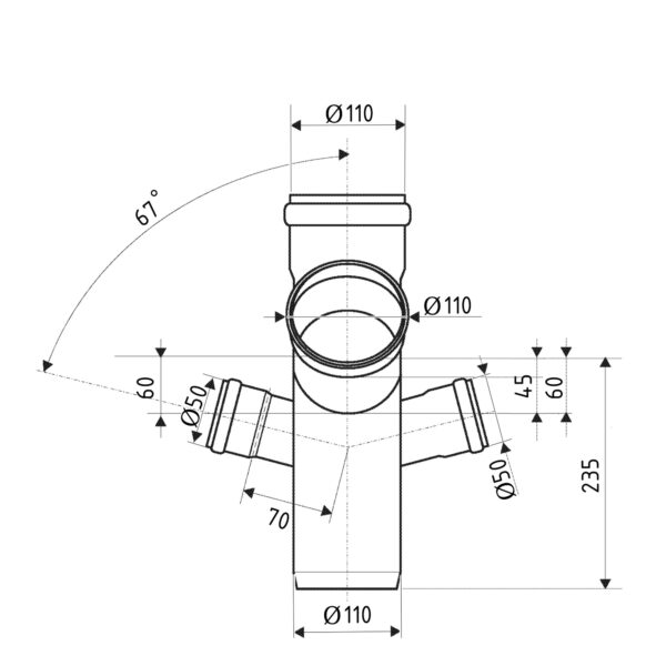 Хрестовина каналізаційна двоплощинна Ostendorf-OSMA HT-System PLUS d110/110/110/50/50×67° Хрестовина каналізаційна двоплощинна Ostendorf-OSMA HT-System PLUS d110/110/110/50/50×67°