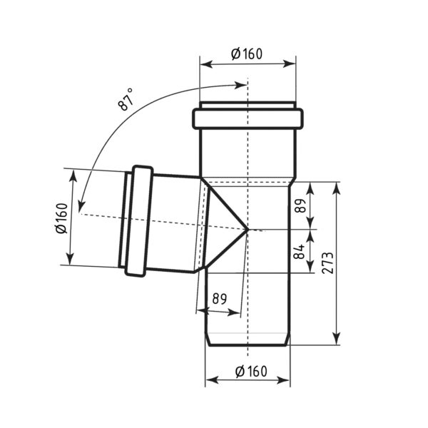 Трійник каналізаційний Ostendorf-OSMA KG System d160/160/160×87° Трійник каналізаційний Ostendorf-OSMA KG System d160/160/160×87°