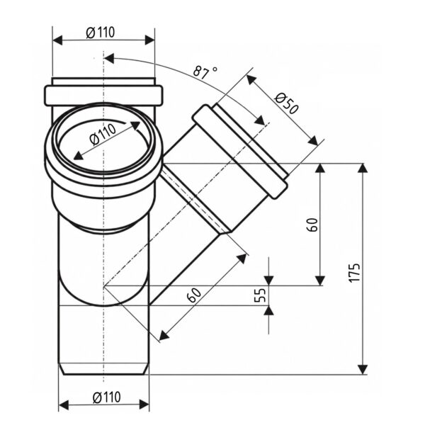 Хрестовина каналізаційна двоплощинна Ostendorf-OSMA HT-System PLUS d110/110/110/50×87° (П) Хрестовина каналізаційна двоплощинна Ostendorf-OSMA HT-System PLUS d110/110/110/50×87° (П)